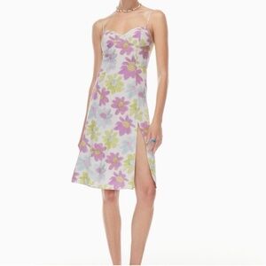 Aritzia Sunday Best Viola Midi Dress Sky/Pear Green Floral Sleeveless Size L